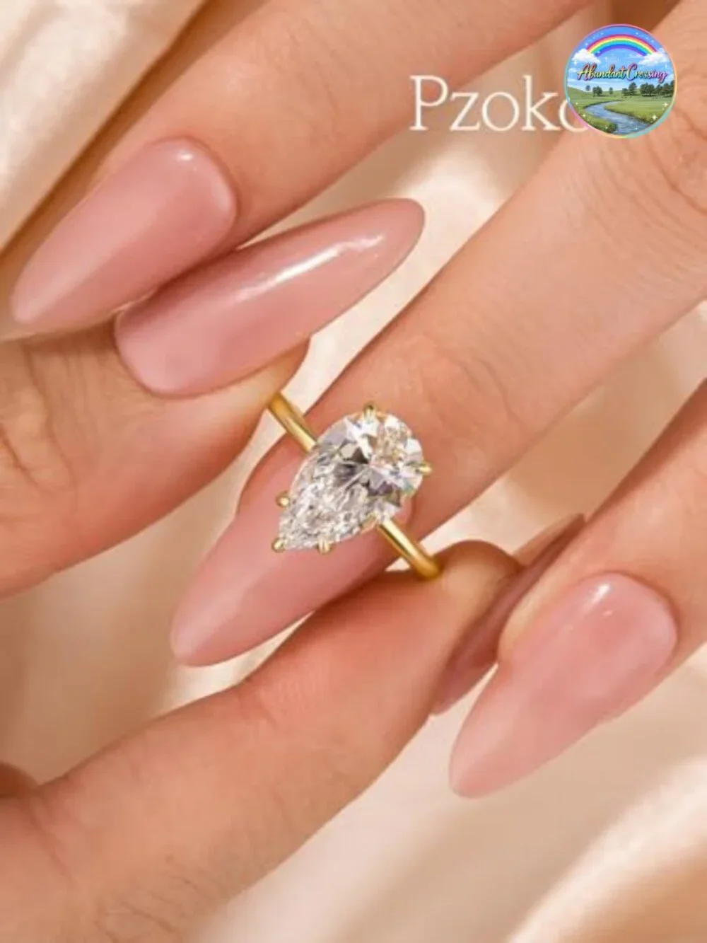 4ct Pear Shaped Engagement Ring, 925 Sterling Silver Gold Plated Solitaire